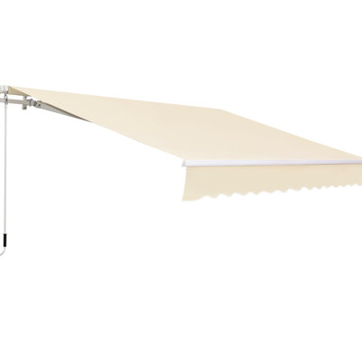 Auvent de jardin 12 pi x 8 pi. Pare-soleil de patio rétractable avec manivelle. 280G / M et eau - tissu. Cadre en aluminium. Blanc crème pour terrasse, auvent de balcon de 8 pi, manivelle pour abri, tissu, cadre de patio,