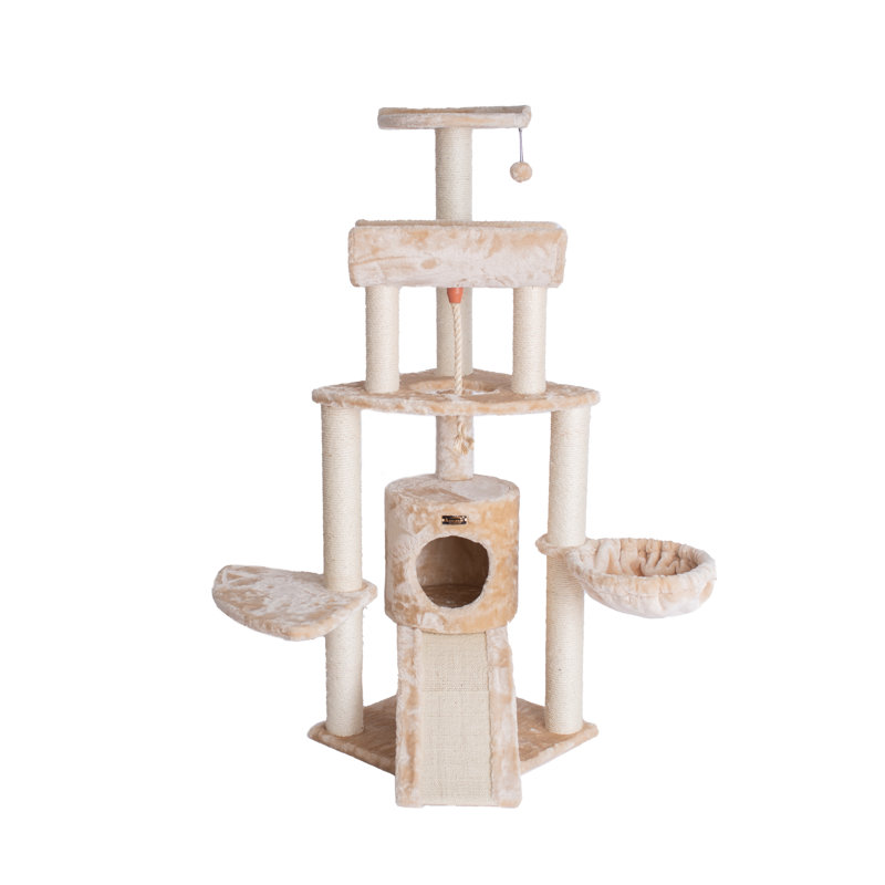 Beige Sisal and Faux Fur Multi-Level Cat Tree