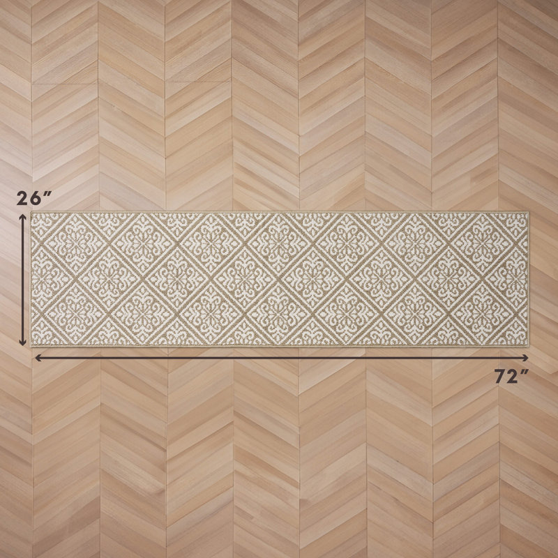 Austell Machine Woven Synthetic Geometric Area Rug, Runner 2'2" x 6', Beige/Natural