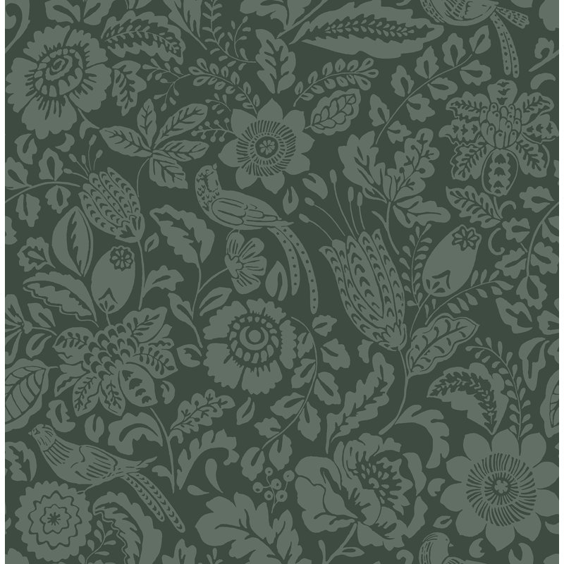 Marta Navy Floral Trail Wallpaper, Green