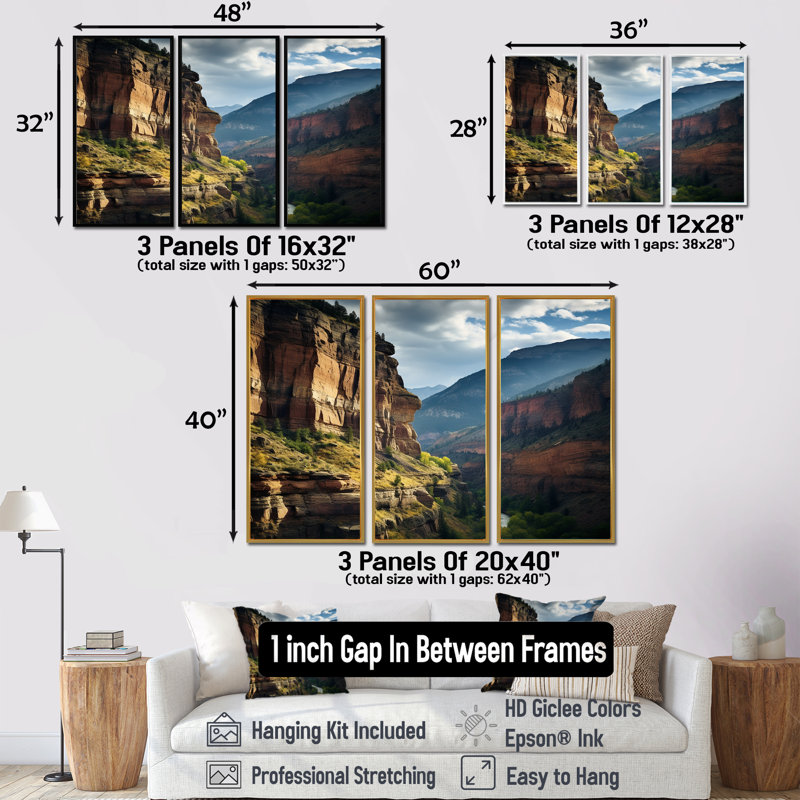 Nuage au-dessus du canyon Mountain Flow - ensemble d'art mural de montagne, Cadre flottant noir, H 40 po x l 60 po x P 1 po
