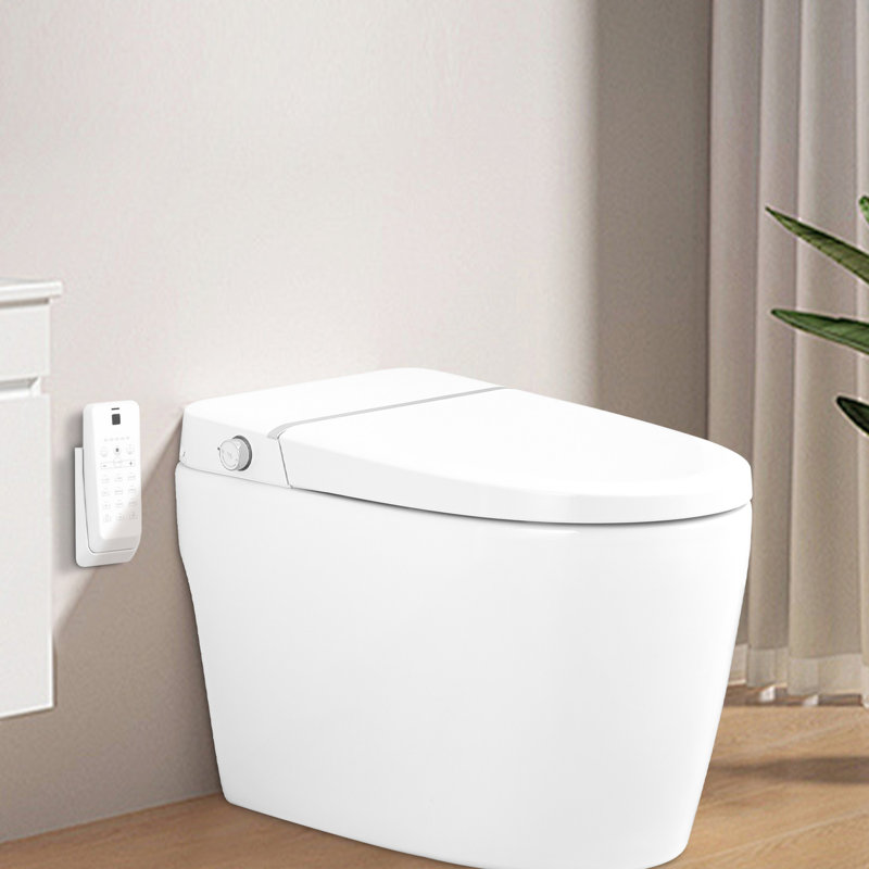 Ceramic Smart Toilet With Heated Seat, Night , Self-Cleaning Nozzle, Female Wash, Remote Control, Auto Flush White Rear Silent Slow Down,