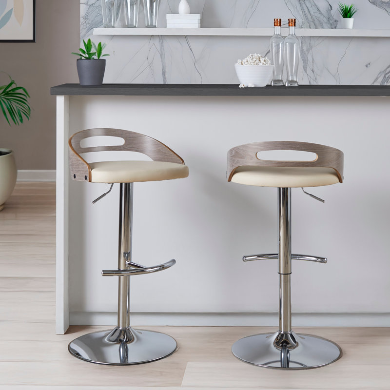 Tabouret de bar réglable avec pivot, Taupe / chrome, Beige