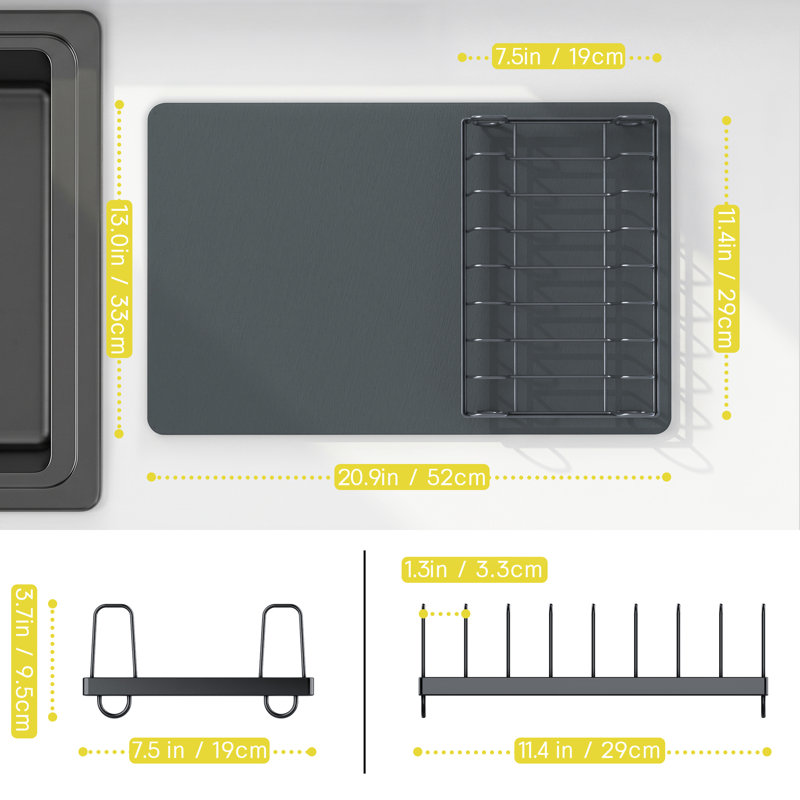 Ensemble de passe-plat et de tapis de séchage gris RicheMake, organisateur d'évier en acier inoxydable antidérapant à séchage rapide