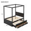 Lit plateforme à baldaquin double avec lit gigogne simple, 3 tiroirs de rangement, tête de lit-930517796