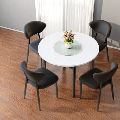 Ensemble de table de salle à manger moderne de 42 pouces, table ronde blanche en MDF et chaises noires d'unité centrale