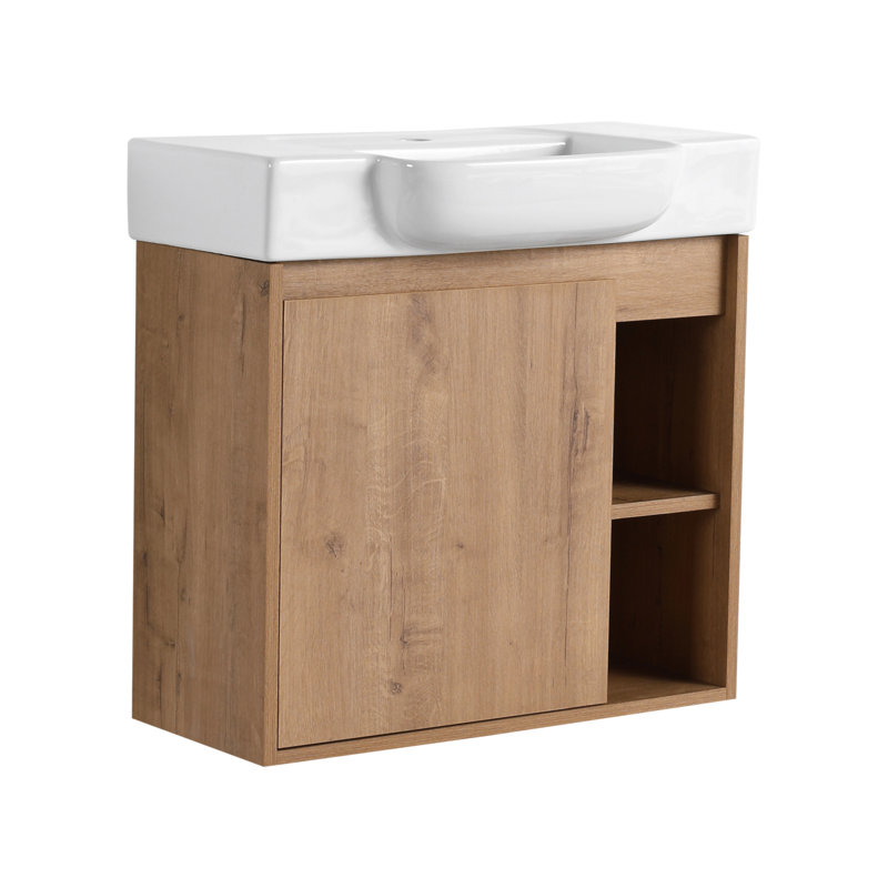 Meuble-lavabo mural 24 po avec lavabo en céramique blanche et porte à fermeture en douceur, emballage KD