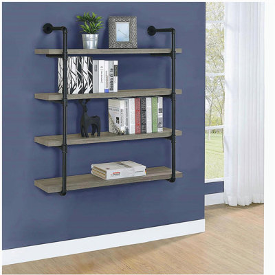 Black gray driftwood 4-tier wall-mounted shelf