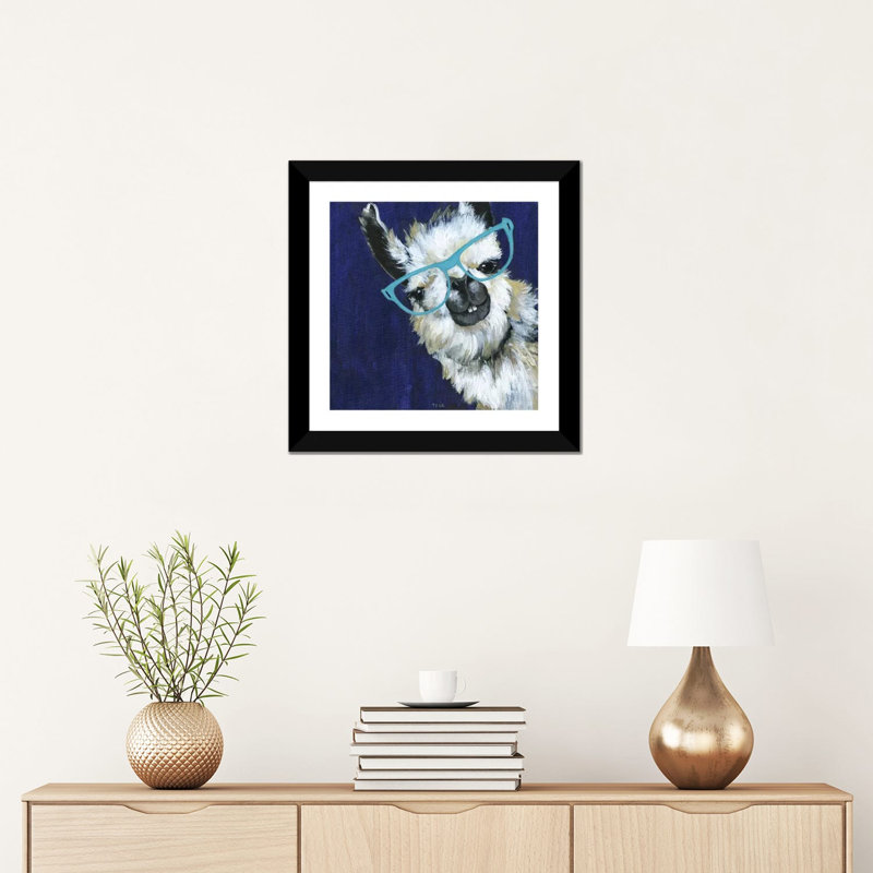 Gentleman Llama - reproduction d'art, Blanc, H 16 po x l 16 po x p 1 po, Papier encadré noir