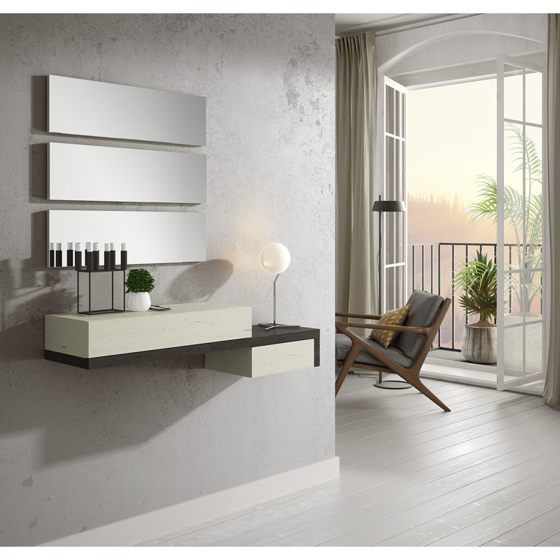 Johson 2 Piece Floating Shelf, Ivory/Black