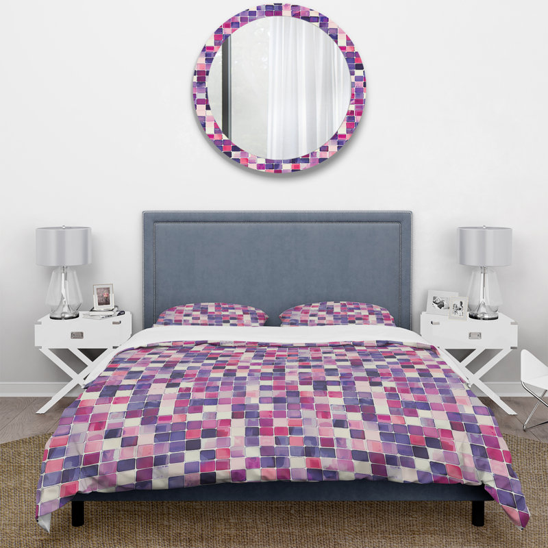 Ensemble de housse de couette rose Midcentury Mosaic Tiles II - Midcentury, Housse de couette simple + 2 taies décoratives st
