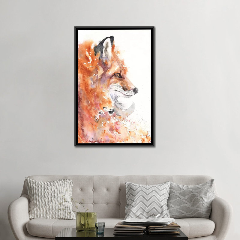 « fire fox », impression sur toile, H 26 po x l 18 po x P 1,5 po, Toile avec cadre noir, Pas de tapis