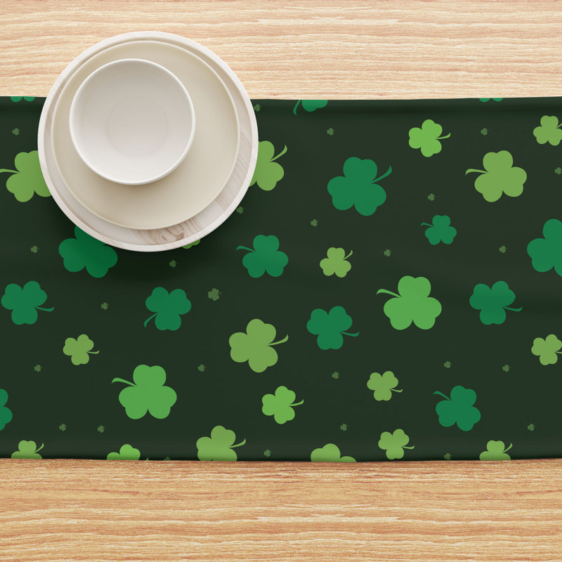 Eure Tossed Shamrocks Table Runner, 108" L x 14" W, Dark Green