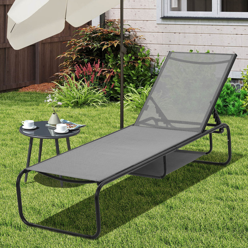 Chaise longue d'extérieur en polyrésine, Gris
