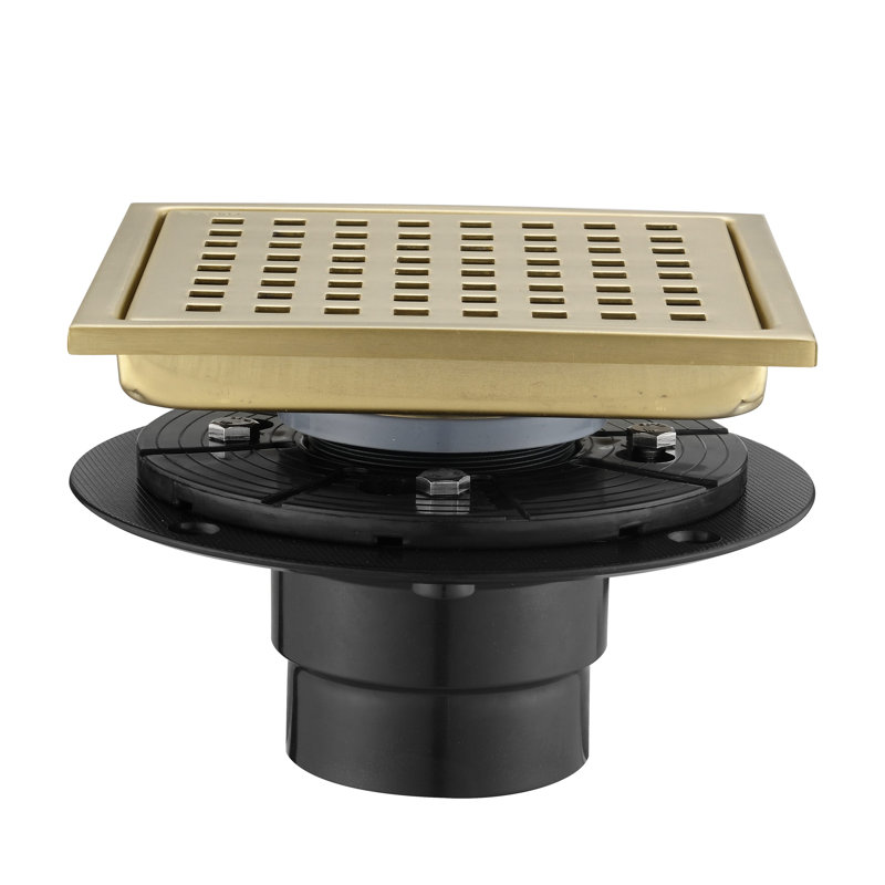 Drain de plancher de douche carré 6 po, Doré