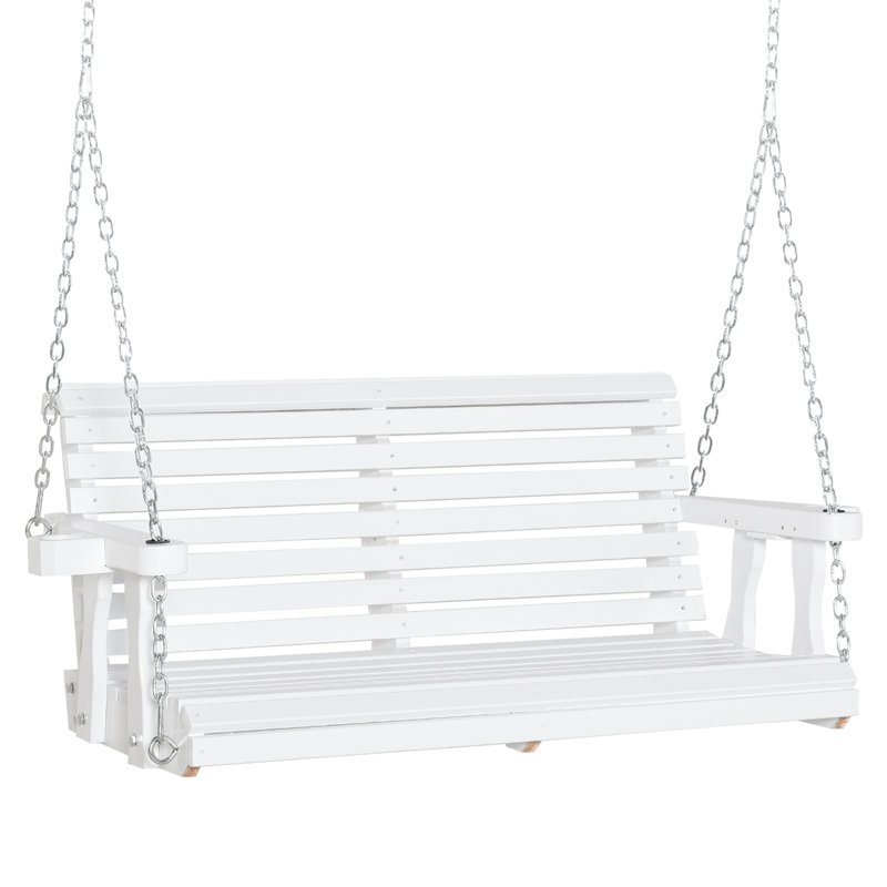 Balancelle de véranda avec chaînes et porte-gobelets, balancelle de patio en bois