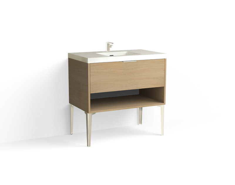 Modo 36" W Freestanding Single Bathroom Vanity with Dean Leg, Matte White/Single, Biondo, Polished Nickel
