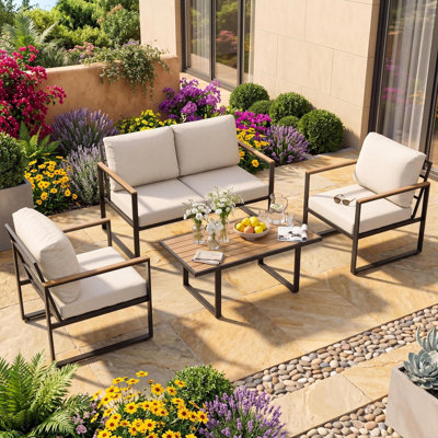 Ensemble de conversation pour patio 4 pièces - Canapé avec table basse et coussins épais lavables pour le jardin, la terrasse et la cour