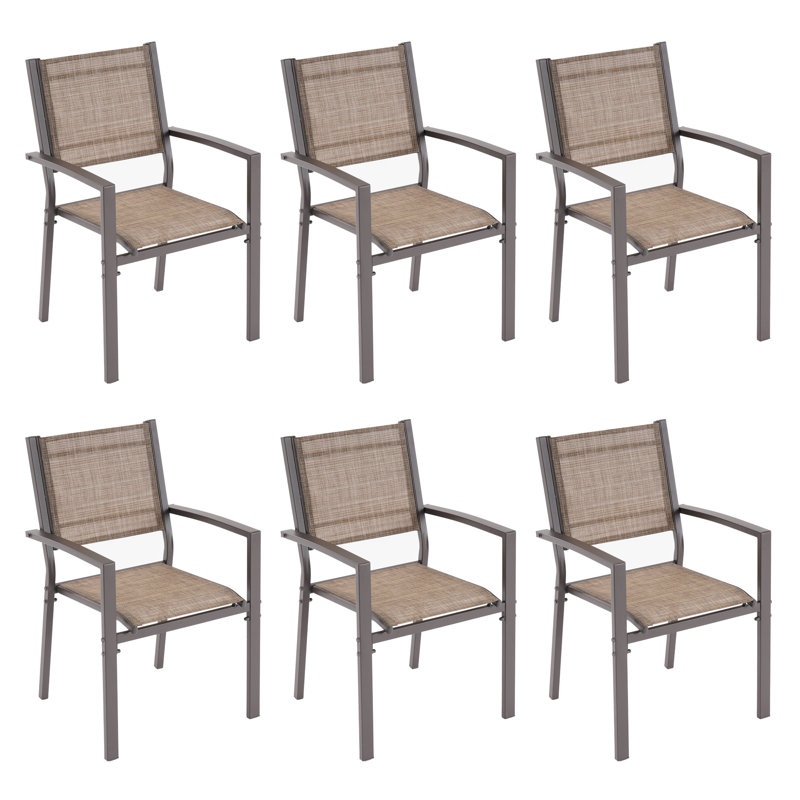 Chaise de patio d'extérieur empilable en métal 6 pièces, Noir