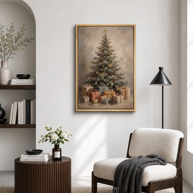Œuvre d'art de Noël rétro, photos de salon, impression sur toile encadrée, H 24 po x l 16 po x P 1,5 po, Cadre naturel