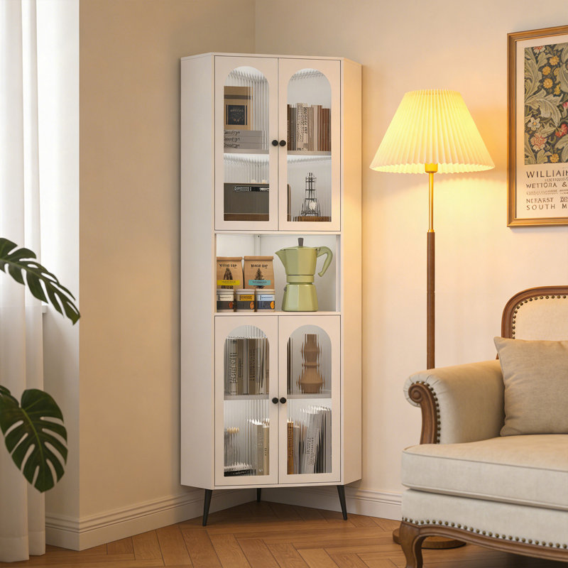 73" Corner Cabinet, Metal Storage Cabinet With Doors And Adjustable Shelves, Corner Organizer Stylish Space-Saving Storage For Entryway, Bathroom,Bedroom,Dining Room, Living Room, Office