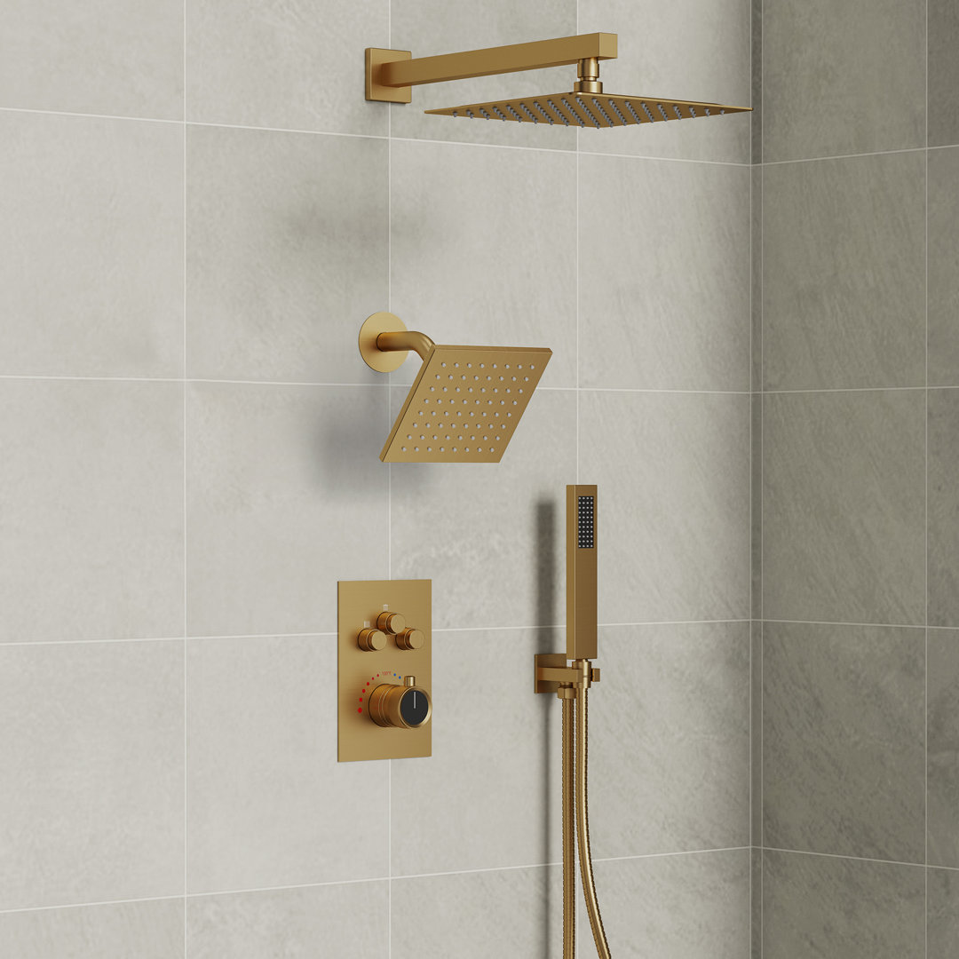 Wall Mount 12" High-Pressure Rainfall Shower Faucet, Dual Rainfall Shower Head System with Thermostatic Valve EVERSTEIN 