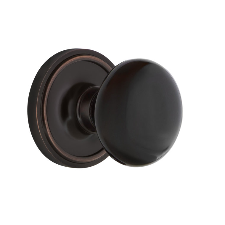 Classic Rosette with Black Porcelain Door Knob, Timeless Bronze, 2-3/8"