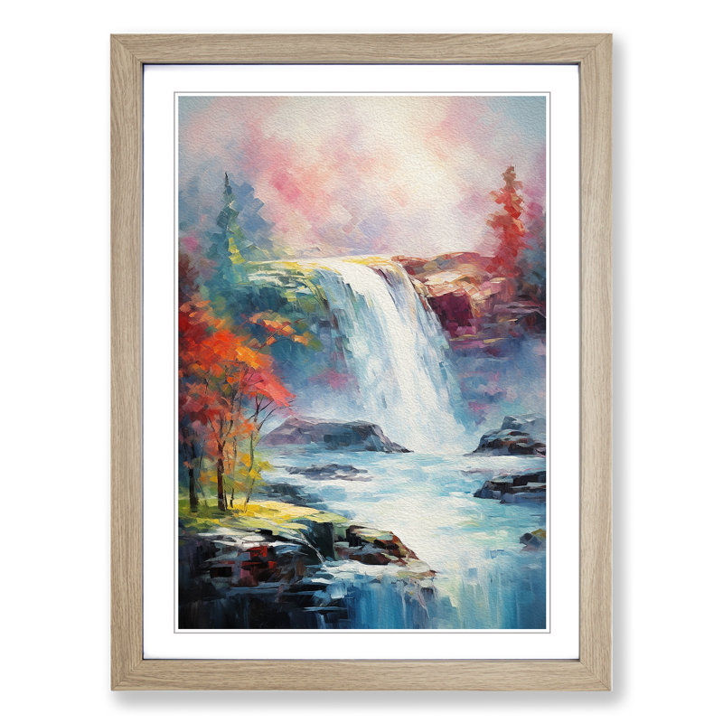 Waterfall Impressionism Art - Framed Print, Oak Framed, 46cm H x 34cm W