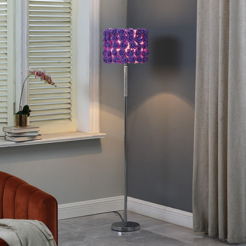 63"In Pink Roses In Bloom Acrylic/Metal Floor Lamp, Lavender Roses