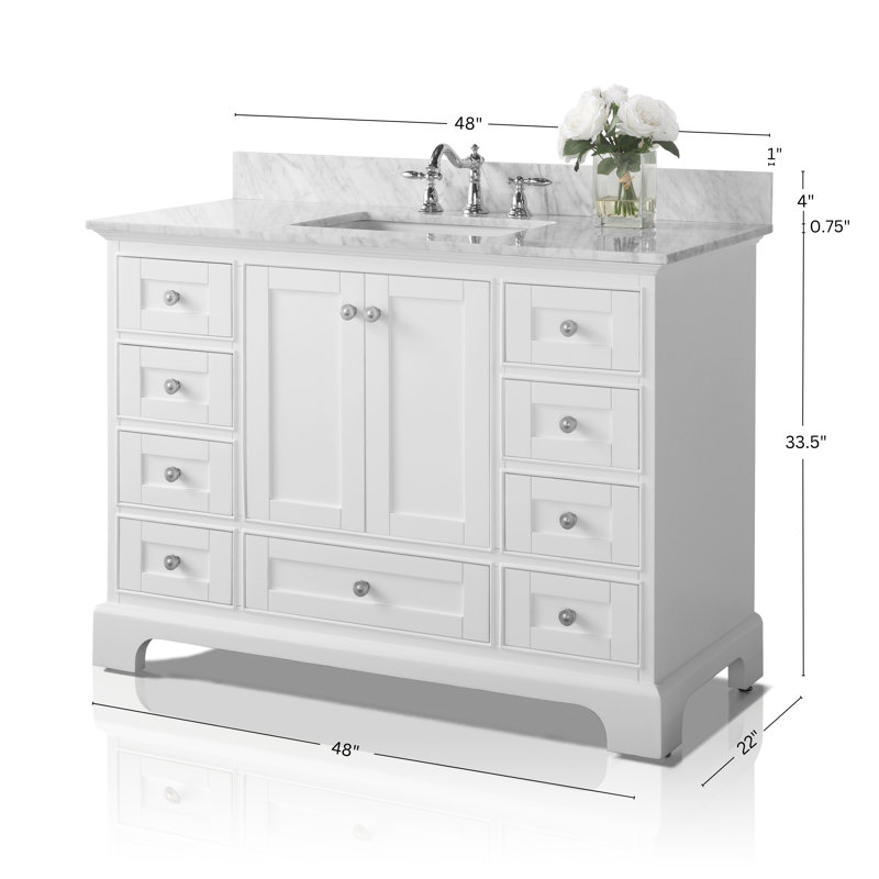 Audrey 48'' W Single Vanity, Carrara White Marble, White/Brushed Nickel