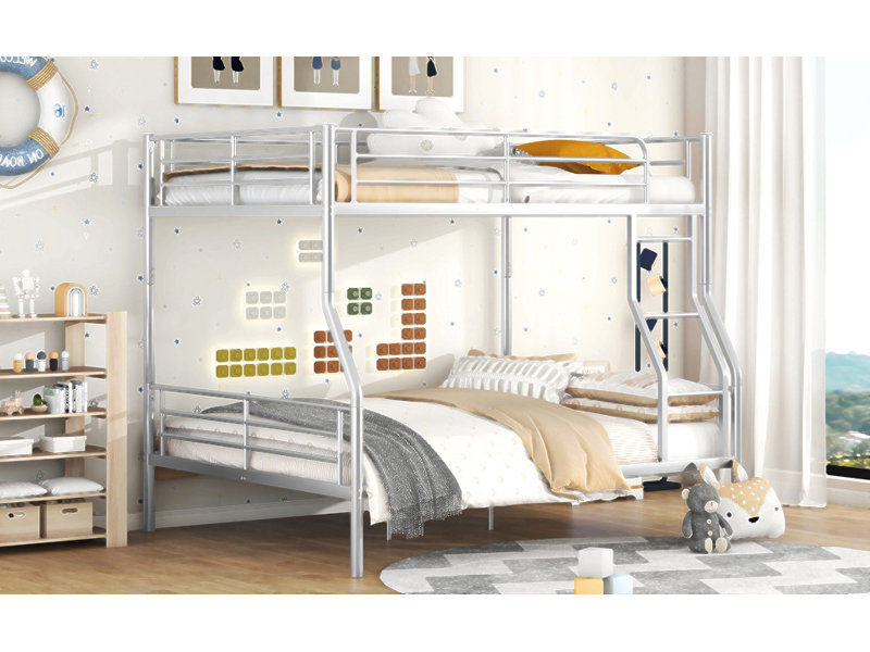 Full Xl Over Queen Metal Bunk Bed, Silver