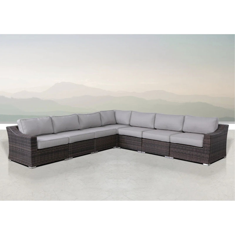 Siège modulaire de 7 pièces pour l'extérieur, entièrement assemblé, coussins de qualité marine, structure résistante aux intempéries, ensemble de 6 sièges confortables
