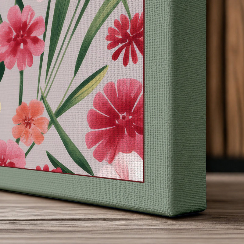 Crimson Carnation Bloom Botanical - Wrapped Canvas, 24x16 - 61.0 x 40.6 cm, Sage Border