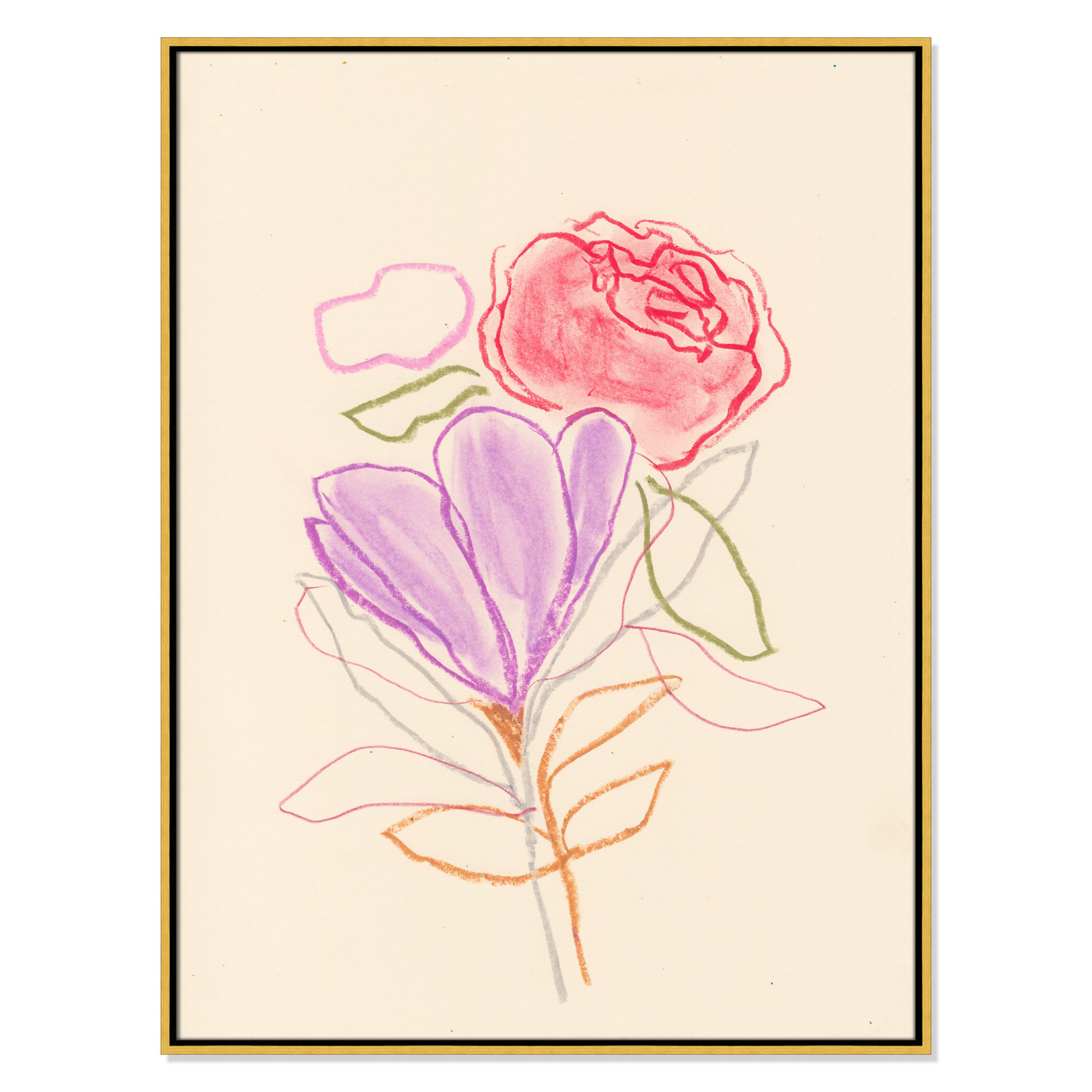 Simple Floral III Print by Bea Dina, Gold Floater Framed Canvas, No Mat, 41.5" H x 31.5" W x 2" D