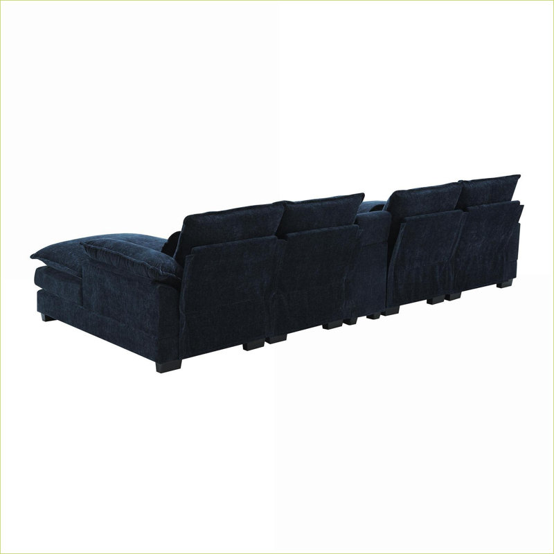 Canapés modulaires | Couchette en forme de U de 123 pouces pour 6 personnes avec USB et porte-gobelets | Bleu foncé | Chenille