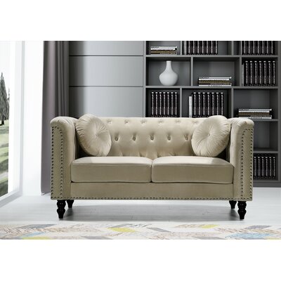 Whetzel 64.17"" Velvet Rolled Arm Chesterfield Loveseat -  Rosdorf Park, AF7BB165C4BC4017BDC0BBD63F9C1E55