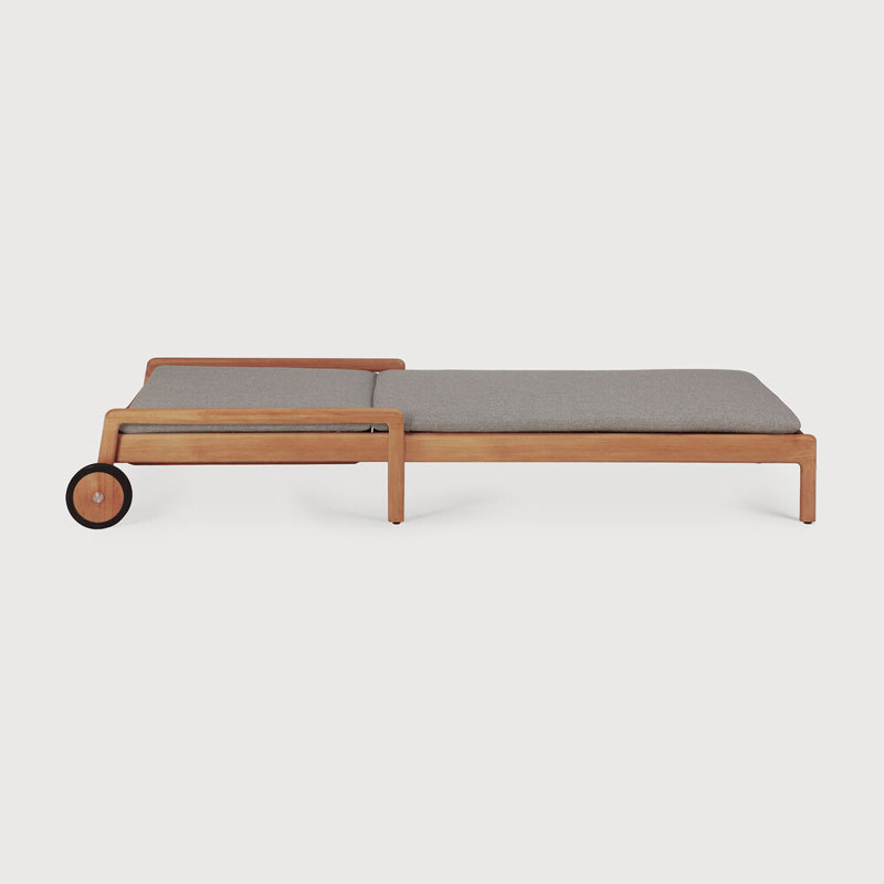 Jack Outdoor Teak Chaise Lounge, Teak Frame/Mocha Cushion