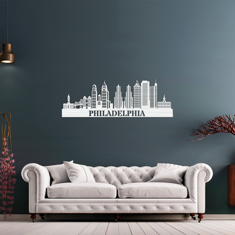 Décoration murale en bois Philadelphia, H 14 po x l 46 po x P 0,25 po, Naturel