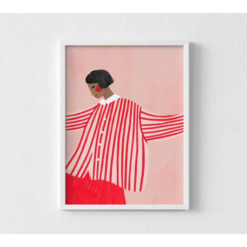 Reproduction d'art figuratif contemporain, rayures rouges (plusieurs tailles disponibles), H 7 po x l 5 po, Blanc
