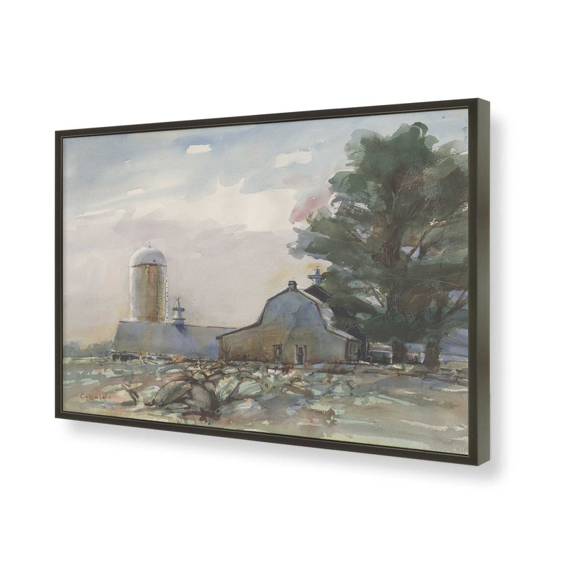 «Connecticut Valley Farm» par Stephen Calcasola, reproduction d'art, H 36 po x l 48 po, Noir
