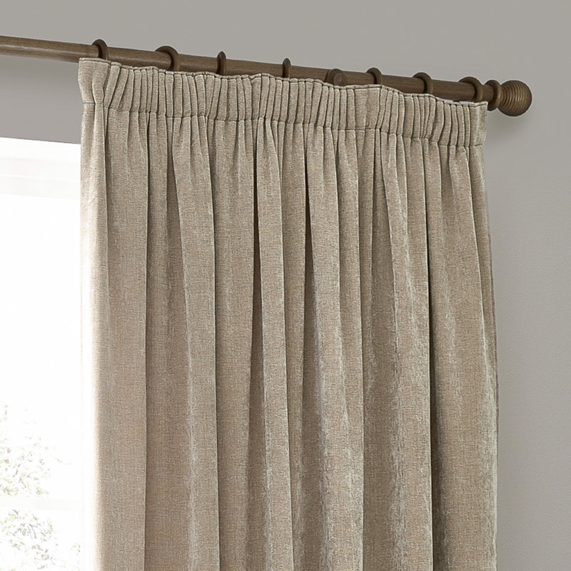 Heavy Chenille Room Darkening Pencil Pleat Curtains, 229 W x 183 D cm, Natural
