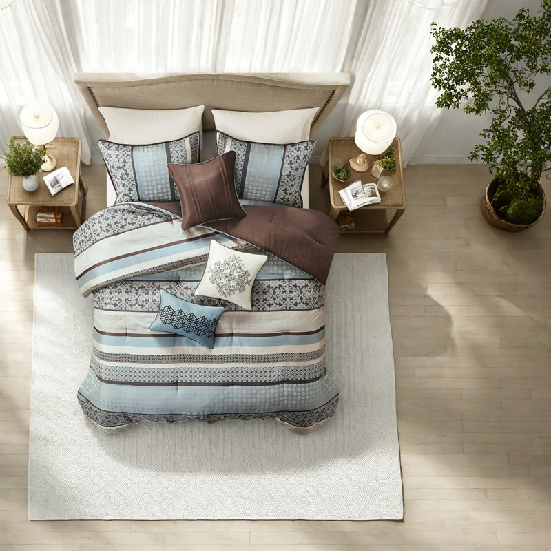 Ensemble de literie élégant 7 pièces, jacquard en polyester, design traditionnel pour la maison