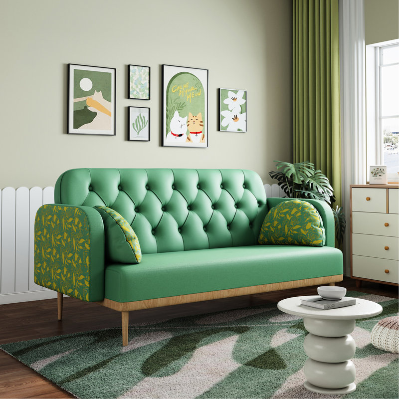 Avec ornement en forme de tulipe - Cuir d'unité centrale rembourré 2 places moderne, coussins décoratifs en forme de boulette, structure en bois massif pour plus de durabilité, charme facile à installer