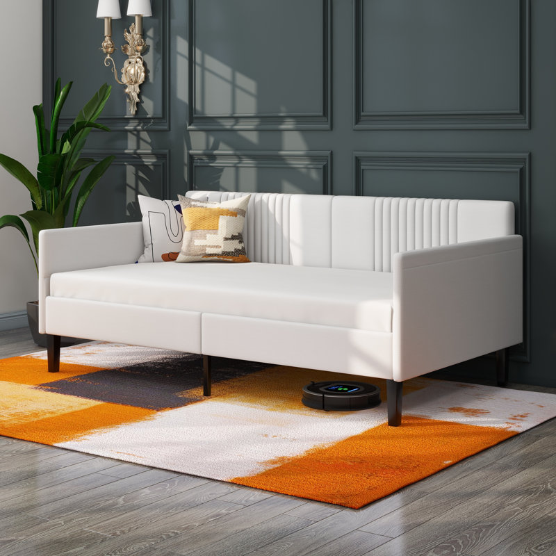 Broward 78.7"L Twin Daybed,  Boucle Upholstered Daybed With Sturdy Metal Frame, Off White Velvet