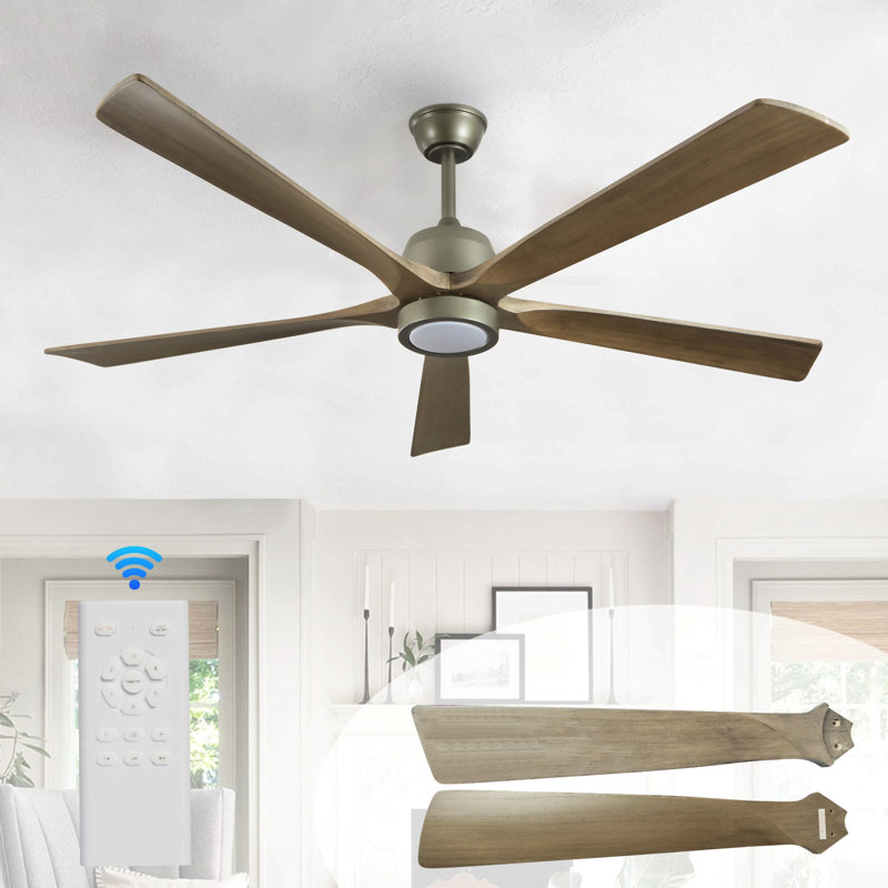 60" Modern Wood Ceiling Fan With Light And Remote Control,6-Speed Noiseless Reversible Dc Motor, Ceiling Fan For Kitchen Dinning Living Room