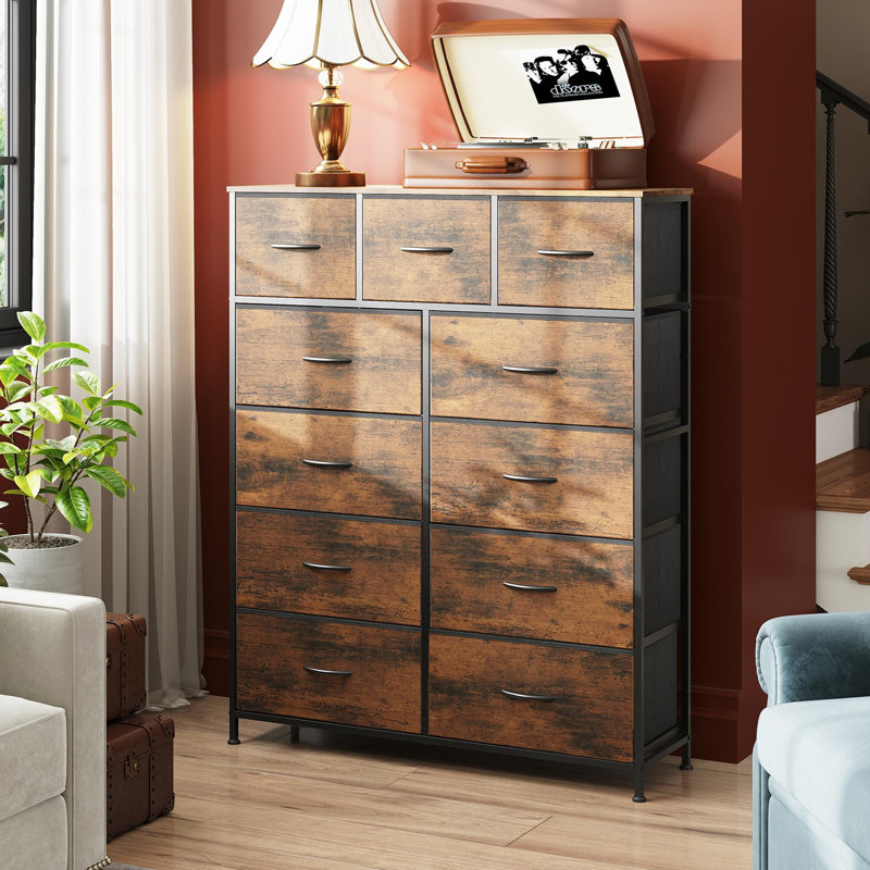 Commode 11 tiroirs xinyan, Brun rustique