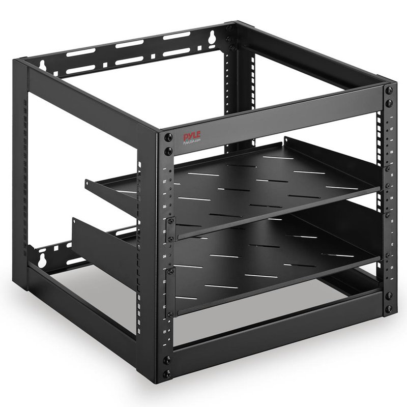 Armoire réseau Pyle 10U - support de serveur mural fermé avec ventilateur, porte verrouillable, roulettes robustes, fabrication en acier, tablettes ventilées, accès facile, compatible avec l'équipement de 19 po, 20 po x 20 po x 17 po (noir)