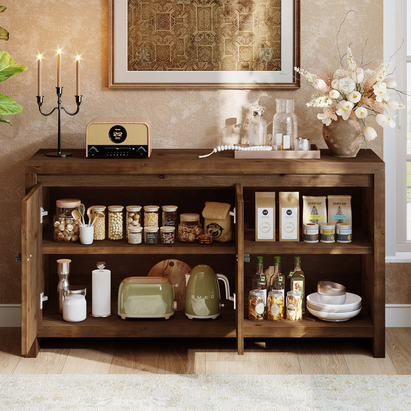 Buffet en bois massif 55,11 pouces avec 2 portes et tablettes réglables