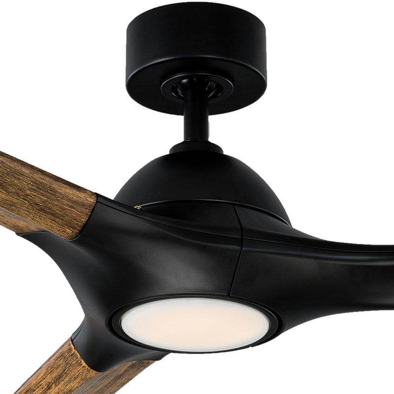 72" Woody 3 - Blade Outdoor Smart Propeller Ceiling Fan with Light Kit Included, 3000K, 60", Matte Black/Distressed Koa