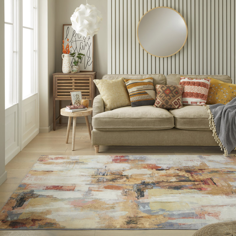 Lux Abstract Ultra soft Stain Guarded Beige Multicolour Area Rug, Rectangle 160 x 230cm